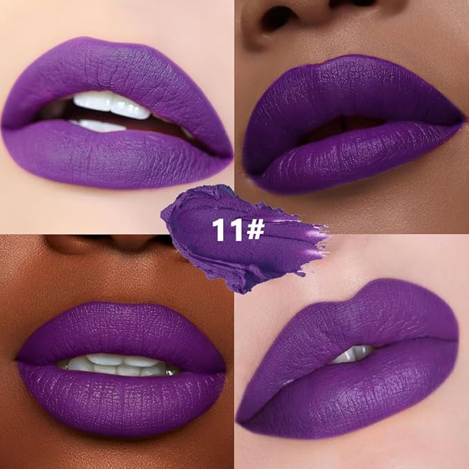 Violet Purple Matte Creamy Lipstick for Women, Longwear Lip Gloss Face Paint Stick, Lip Stick Stain Long Lasting Waterproof Easy Application Full Coverage Velvet Gloss for Party Halloween Makeup 11