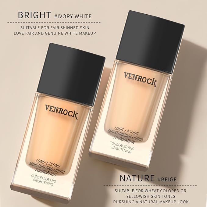 VENROCK 24HR Long-Lasting Moisturizing Liquid Foundation | Radiant, Waterproof, Concealing & Oil-Control (02# Beige, 30ml)