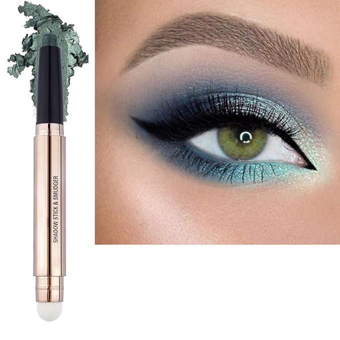 Green Eyeshadow stick Makeup Brush,Glitte Primer Palette Smooth Cream Shimmer Pencil Long Lasting Waterproof Eye Shadow Highlighter Hypoallergenic Multi-Dimensional eyes Look