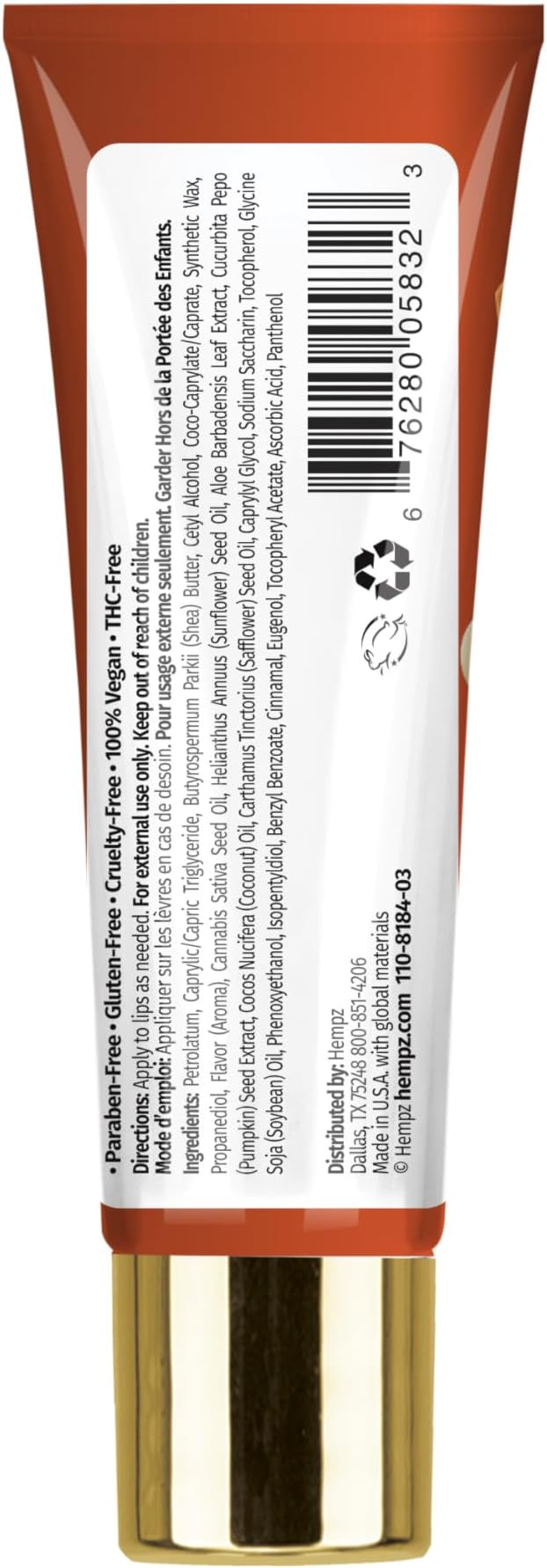 Hempz Spiced Pumpkin Pie Lip Balm, Nourishing Lip Care, Limited Edition Gloss, .44 fl.oz.