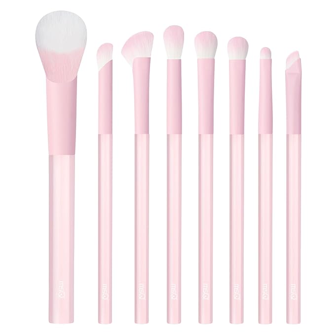 MSQ Make Up Brushes 8Pcs Powder Brushes Synthetic Hair Makeup Brush Set for Blending Stippling Eyeshadow Eyeliner Concealer Nose Shadow, Peach
