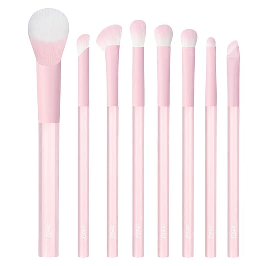 MSQ Make Up Brushes 8Pcs Powder Brushes Synthetic Hair Makeup Brush Set for Blending Stippling Eyeshadow Eyeliner Concealer Nose Shadow, Peach