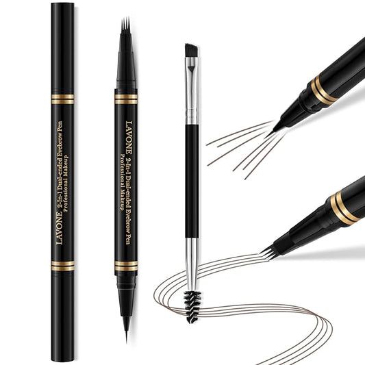 Eyebrow Pen,2-in-1 Waterproof Eyebrow Pencil with 4 Tip Microblading Brow Pen and Ultra-Precise Brow Pencil,with Dual-ended Eyebrow Brush,Eyebrow Makeup for Natural Looking - Black Brown