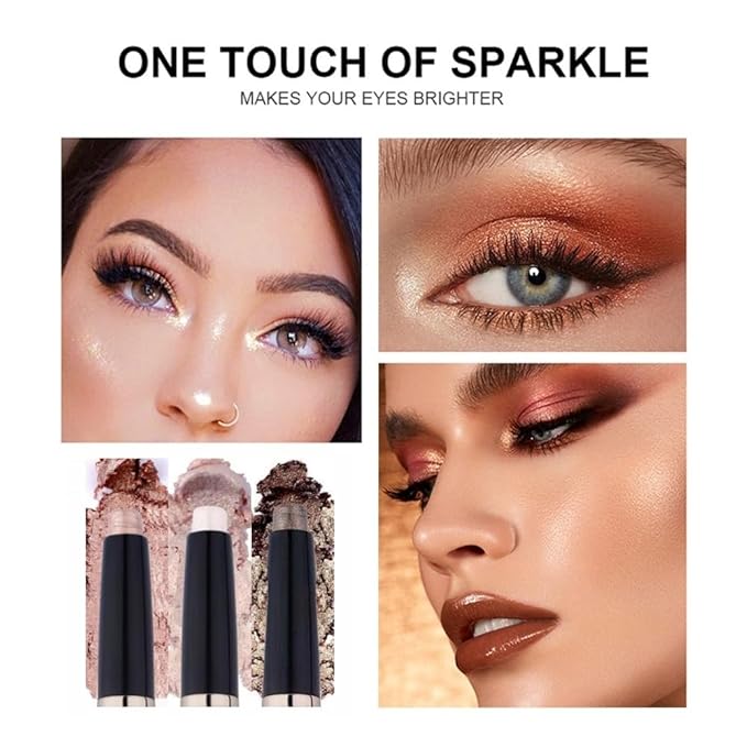 Pink Eyeshadow Stick Makeup, Long-Lasting Waterproof Eye Shadow Pencil, Hypoallergenic Smudge-Proof Glitter Primer Palette Shimmer Eyeliner, Easy to Blend Eye Make Up
