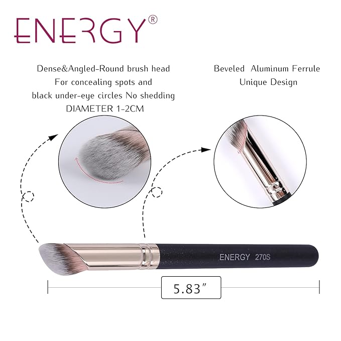 ENERGY Concealer Brush,Angled Eye Makeup Small Foundation Blending Brush for Under Eye, Nose & T-Zone – Soft Synthetic Bristles Contoured for Cream & Liquid Powder Cosmetics 270S