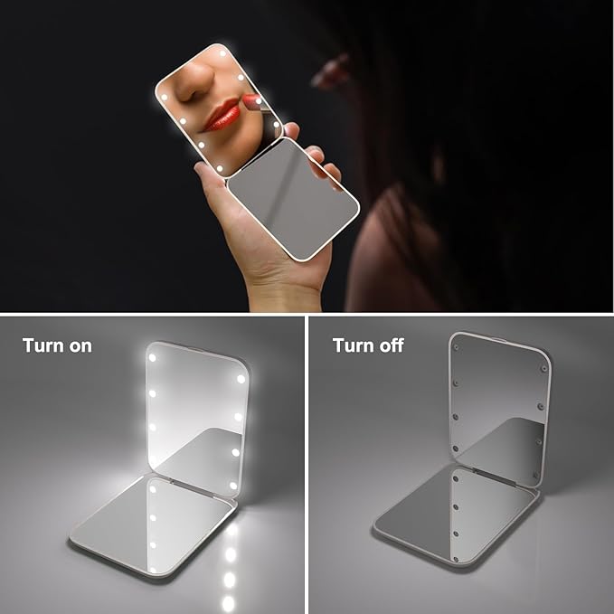 Kintion Wheat Straw Compact Mirror, 1X/3X Magnification, Lighted, Folding, Portable, Eco-Friendly, Great Gift