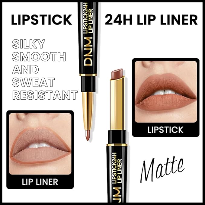 Kaely 2-in-1 Light Nude Brown Matte Lip Liner & Lipstick Combo Set Kit for Women, Magic Neutral Lipstick 24 Hours Original Lips Liner Pencil Stain Gloss Makeup Long Lasting Waterproof 37