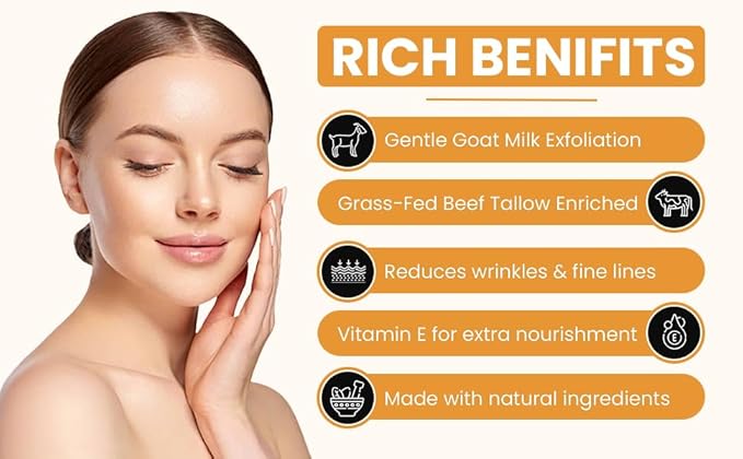 Tallow & Goat Milk Body Lotion for Sensitive Skin, Organic moisturizing tallow for skin cream, Dry skin, Goat Milk face and body Moisturizer - Handmade Tallow lotion- Unscented lotion