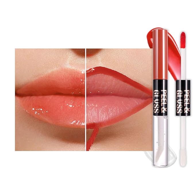 Light Orange Lip Stain Peel off Lip Oil Dual Ended Combo Set, 2 in 1 Lips Liner Stain Oil Peel off Long Lasting Waterproof, High Pigmented Flawless Lips Tint Stick Not Faded Vegan & Cruelty-free 01#