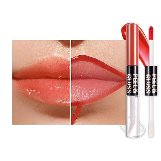 Light Orange Lip Stain Peel off Lip Oil Dual Ended Combo Set, 2 in 1 Lips Liner Stain Oil Peel off Long Lasting Waterproof, High Pigmented Flawless Lips Tint Stick Not Faded Vegan & Cruelty-free 01#