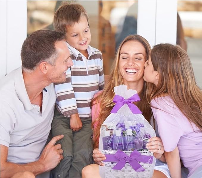Lavender Spa Gift Basket for Birthday Gifts for Women, Beauty Basket Home Spa Basket 20 pc Set Includes Body Lotion, Bath Bombs & More! Spa Gifts for Her