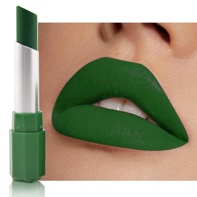 Sea Green Matte Creamy Lipstick for Women, Longwear Lip Gloss Face Paint Stick, Lip Stick Stain Long Lasting Waterproof Easy Application Full Coverage Velvet Gloss for Party Halloween Makeup 18