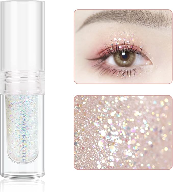 Liquid Glitter Eyeshadow, Pigmented, Long Lasting, Quick Drying, Easy to Apply, Loose Glitter Glue for Eye Crystals Makeup (Transparent Flashing Colorful Sequins 01)
