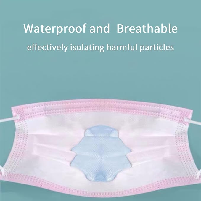 50 Pack Pink Disposable Face Mask for Adults, Solid Pink Breathable 3-Ply Earloop Full Face Protection for Women & Teen Girls