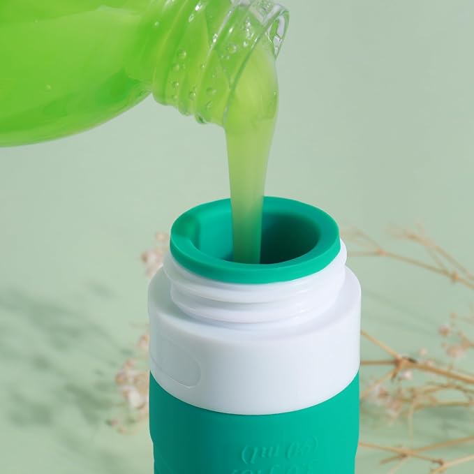 GLAMFIELDS Travel Bottles for Toiletries, 3oz Size TSA Approved Leak Proof Silicone Containers for Shampoo, Conditioner,Easy to Squeeze and Portable, Essentials for Traveling (4 Pack) Green