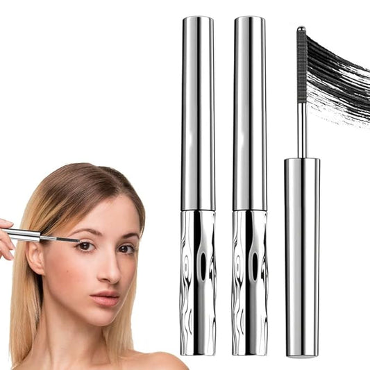 Iron Wand Mascara,Waterproof Metal Wand Mascara Tubing, 3D Curling Metal Wands Mascaras Black Washable, Long-lasting 3D Curling Eyelash, Smudge Proof & No Flaking (Black-1 * 2)