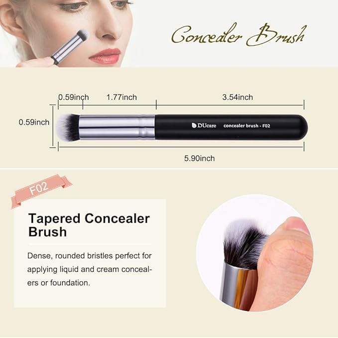 DUcare Makeup Brushes 3Pcs Foundation Contour Bronzer Brush,Concealer Brush,Blusher Powder Brush, Face Kabuki Travel Buffing Stippling Liquid Blending Makeup brush set Black