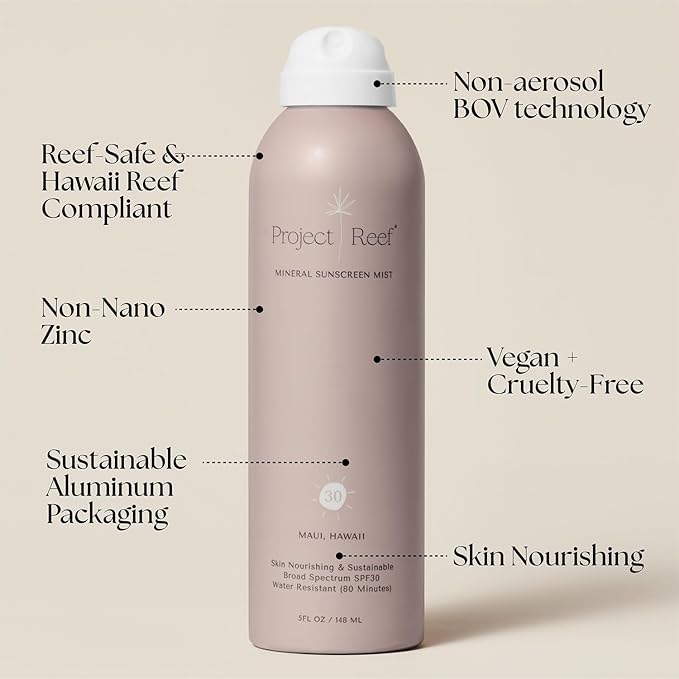 SPF 30 Mineral Sunscreen Spray - Non-Aerosol, Reef Safe, Zinc Sun Block w/ Natural Ingredients, No White Cast Sunscreen for All Skin Types