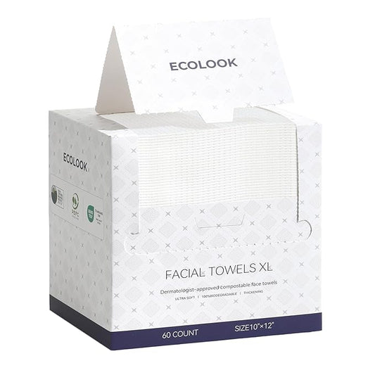 ECOLOOK Disposable Face Towel XL-10"x12" Upgraded Thick Facial Towels, Ultra Soft Clean Face Towels Disposable, 60 Count & 90 GSM, Ideal for Sensitive Skin-1 PACK