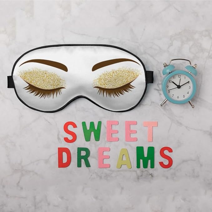 Eyelash Sleep Eye Mask Woman Eye Long Eyelashes Golden Glitters Eyeshadows Makeup Silk Eye Mask Sleeping Soft Eye Shade Cover for Women Boy Girl Airplane Travel