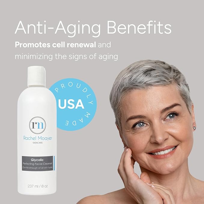 Rachel Moayer Glycolic Perfecting Facial Cleanser, Exfoliating Face Wash with 12% Glycolic Acid, Clears and Prevents Acne, for All Skin Types, Gentle Daily Facial Cleansing for Women & Men