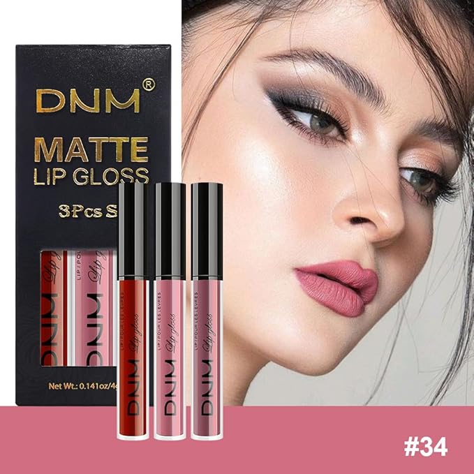 AMY'S DIARY 3Pcs Matte Liquid Lipstick Set, Classic Red Soft Pink Nude Rosewood Mauve Lip Stain Kit, LipStain Long Lasting 24 Non-Transfer Lip Gloss, Waterproof Lip Makeup for Women Lippies