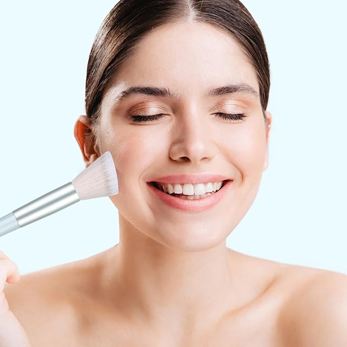 MSQ Make Up Brushes 10Pcs Powder Brushes Stipple Brush Synthetic Hair Makeup Brush Set with Bag for Powder Blending Contour Eyeshadow Eyeliner Nose Shader Concealer