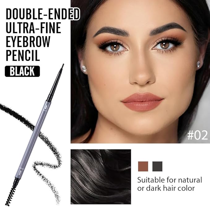 Black Eyebrow Pencils for Women,with Spoolie Brush,Eyebrow Pencil Soft Textured,Waterproof Sweat-proof for Fills in Sparse Areas and Gaps Create a Natural Eye Brow,Vegan & Cruelty-Free