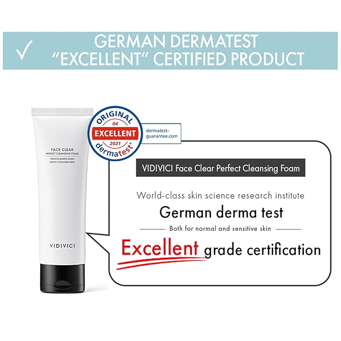 VIDIVICI Face Clear Perfect Cleansing Foam – Gentle Face Wash with Hyaluronic Acid and Moringa Seed Oil – Hydrating Foaming Cleanser – Soft, Fluffy Foam 4.06oz