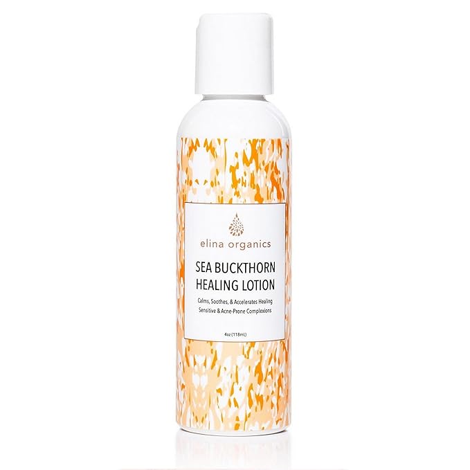 Sea Buckthorn Healing Lotion, 4oz – Soothing Moisturizer with MSM, Black Willow Bark & Zinc Oxide – Organic, Vegan – Repairs Acne, Redness & Skin Irritation