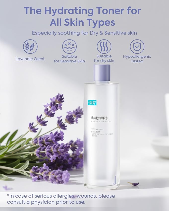 KOMFYMED Revitalizing Comforting Facial Toner with Ectoin & Hyaluronic Acid, Soothing & Hydrating Facial Essence for All Skin Types,Great for Cotton Pad Facial Masks, 500ml / 16.9 fl.oz