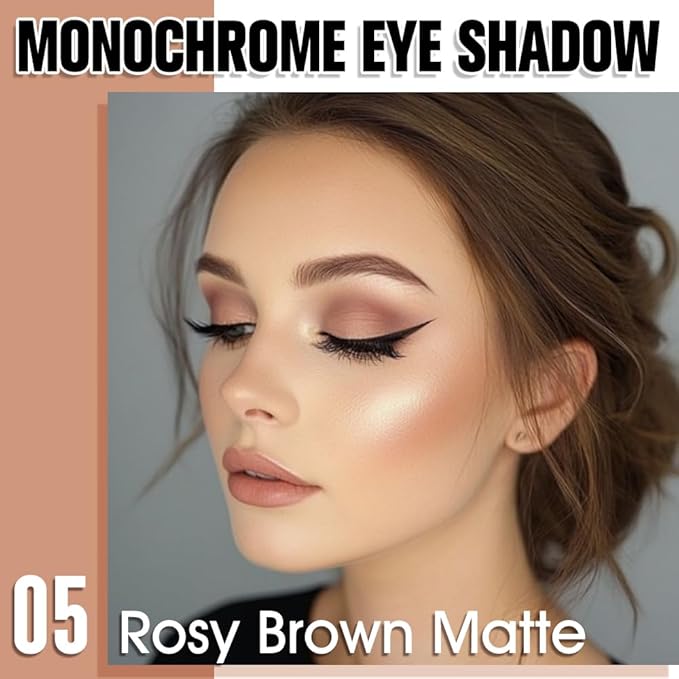 Rosy Brown Matte Eyeshadow Palette for Women, Single Monochrome Eye Shadow Makeup, Shiny Pressed Powder, Blendable Natural sombras para ojos, Holographic,Vegan,Travel -5