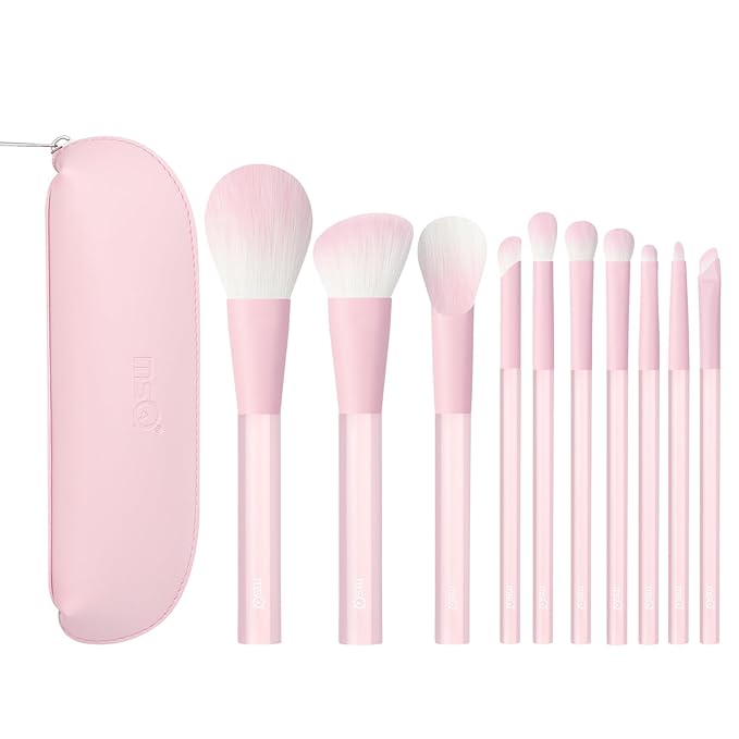 MSQ Make Up Brushes 10Pcs Powder Brushes Contour Brush Synthetic Hair Makeup Brush Set with Bag for Blending Stippling Highlighting Eyeshadow Eyeliner Concealer