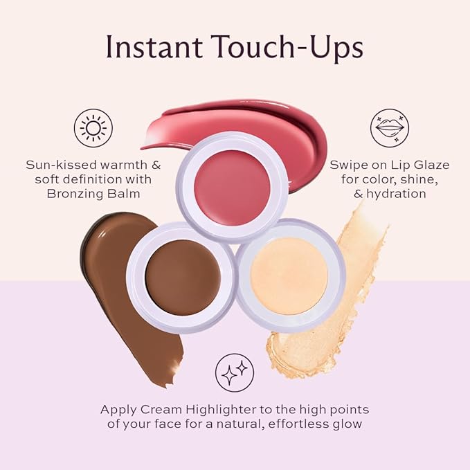 Subtl 3-in-1 Makeup Stack – Cream Bronzer, Powder Highlighter & Lip Glaze for On-the-Go Touch Ups – Lightweight, Travel-Friendly, Blendable Balm (Medium-Tan/Toffee)