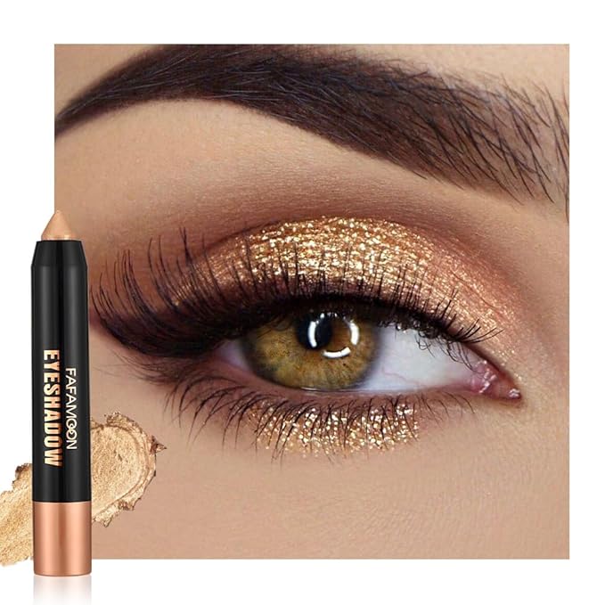AMY'S DIARY Light Gold Shimmer Eyeshadow Stick, Cream Eye Shadow Pencil Waterproof, Eyeshadow Crayon Pen Eye Brightener Stick for Eyes Highlighter