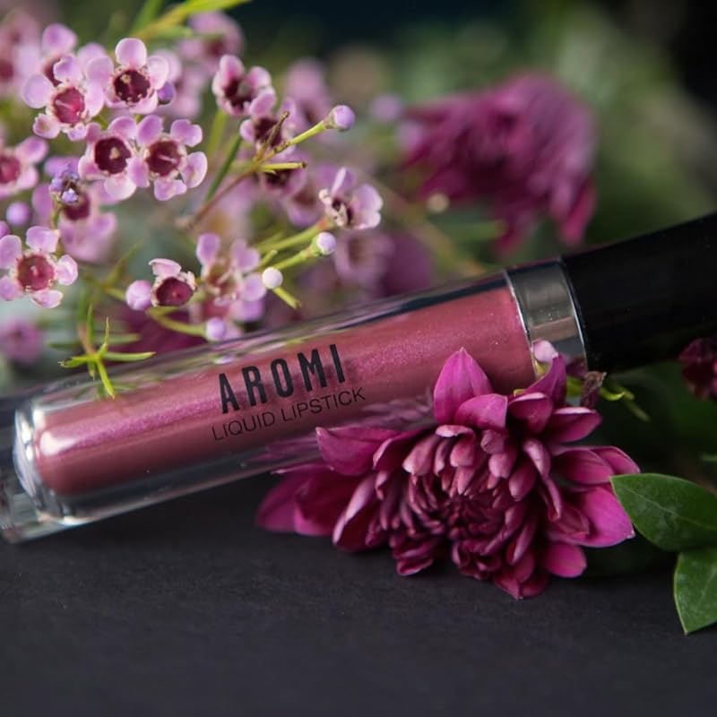 Aromi Metallic Liquid Lipstick | Chestnut Rose Lip Color with Shimmery Finish, Long-lasting + Long Wear, Smudge Proof, Waterproof, Vegan, Cruelty-free (Burgundy Quartz)