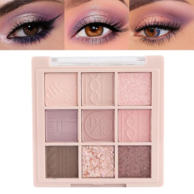 AMY'S DIARY Matte Shimmer Pink Eye Shadow Palette Makeup,Eyeshadow Long Lasting Waterproof Cruelty-Free, 9 Blendable Shades in Smooth Matte and Shimmer Finishes with Gorgeous Pearls for Girls (16#)