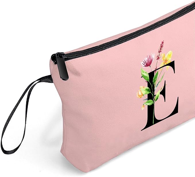 Women Birthday Unique Bride to be Bridal Shower Initial Gifts for Mom Sister Friend Her Teacher Aunt Makeup Cosmetic Bag with Mirror Mothers Day Christmas Graduation E