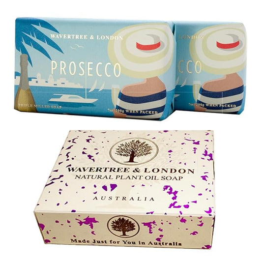 Wavertree & London Prosecco Scented Natural Soap (2 Bars), 7oz Moisturizing French Triple Milled Soap Bars enriched with shea butter - Pure Plant Based Bath & Body Bars for All Skin Types