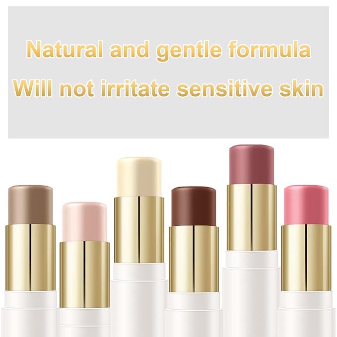 6 Colors Cream Contour Stick Makeup Contour Kit, Double-ended Cream Bronzer for Sculpt, Highlighter and Blush Stick Makeup Kit, Matte & Dewy Finish (SET A)