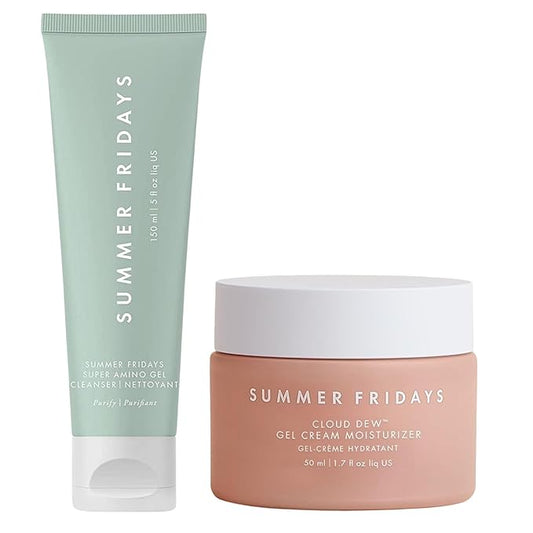 Summer Fridays Super Amino Gel Cleanser & Cloud Dew Cream Gift Set - Gentle Face Cleanser & Lightweight Face Moisturizer Duo for Fresh, Hydrated & Balanced Skin (2 Count)
