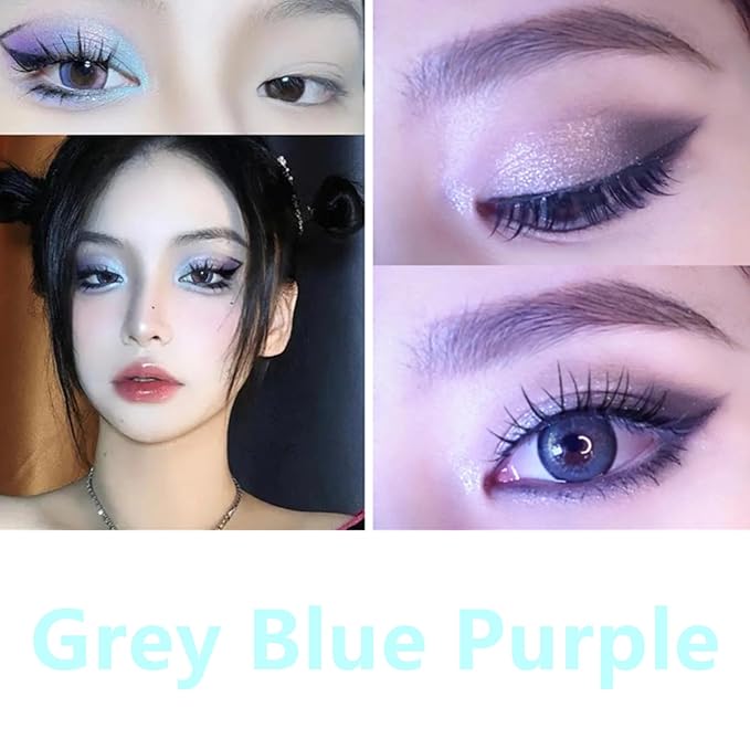 Go Ho 9 Colors Light Blue Grey Black Silver Powder Eyeshadow Palette,Matte&Shimmer&Glitter Eyeshadow Makeup Palette,Waterproof Daily Shades Eye Shadow Make up,14