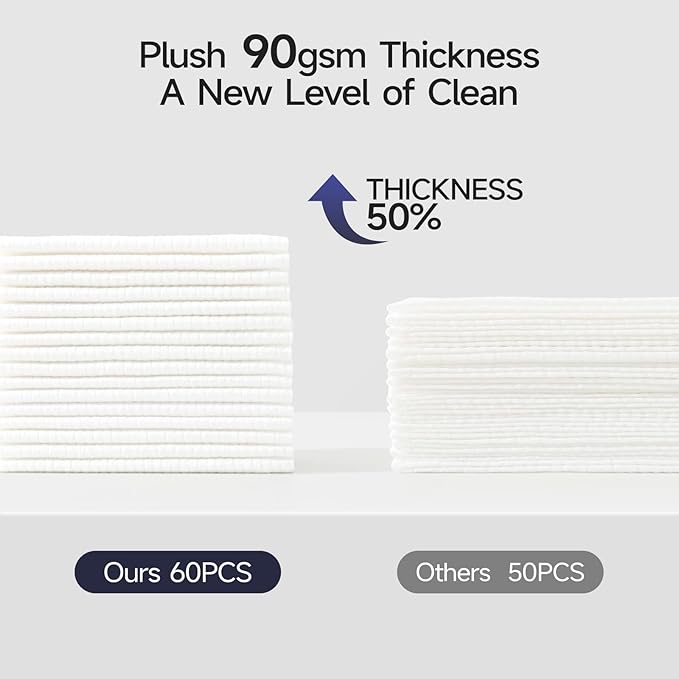 ECOLOOK Disposable Face Towel XL-10"x12" Upgraded Thick Facial Towels, Ultra Soft Clean Face Towels Disposable, 60 Count & 90 GSM, Ideal for Sensitive Skin-1 PACK