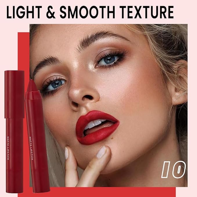 BINGBRUSH Crayon Matte Longwear Lipstick Pack Set,Moisture Smooth Color Stick Ultimate Lip Crayon for Makeup Collection - Waterproof Velvet Lipgloss (10#, 1 Count (Pack of 1))