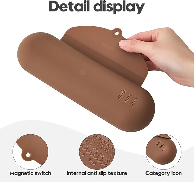 Silicone Makeup Brush Holder，Travel Makeup bag-Soft Portable Cosmetic Face Brushes Holder，Large Travel Makeup Brush Case with Anti-Fall Out Magnetic Closure