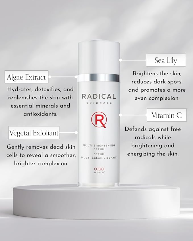 Radical Skincare Multi Brightening Serum - Fights 7 Causes of Uneven Skin Tone, Tightens & Brightens Skin - For All Skin Types Including Sensitive Skin - Paraben & Cruelty Free (1 oz)
