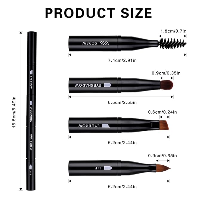 simarro 4 in 1 Makeup Brush Set, Portable Travel Size Make Up Brushes Detachable Eyeshadow Brush Eyebrow Brush Screw Brush Lip Brush for Foundation, Concealer, and Powder Liquid (Black)