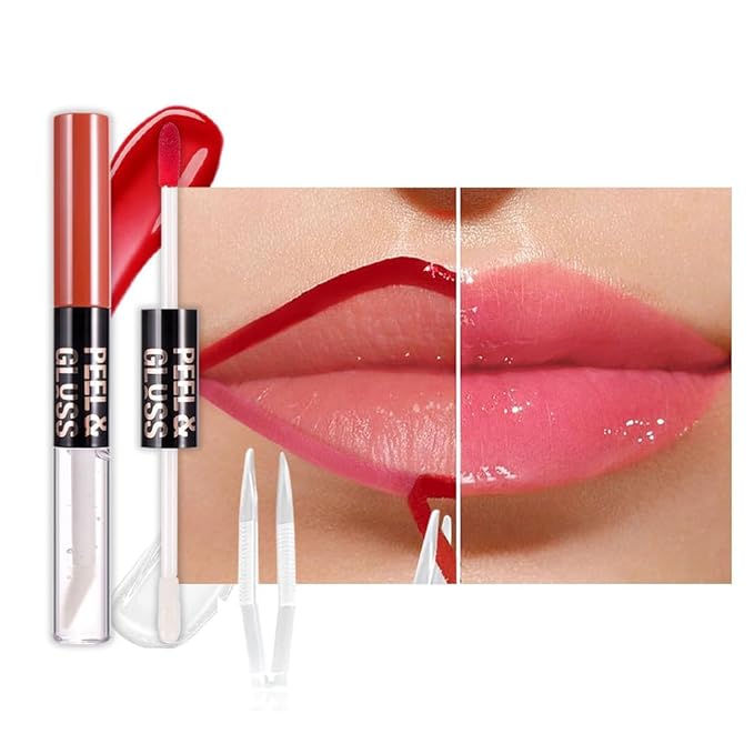 Baby Pink Peel off Lip Stain Lip Oil Dual Ended Combo Set with Tweezer, 2 in 1 Lips Liner Stain Oil Long Lasting Waterproof, High Pigmented Flawless Lips Tint Stick Not Faded Vegan & Cruelty-free