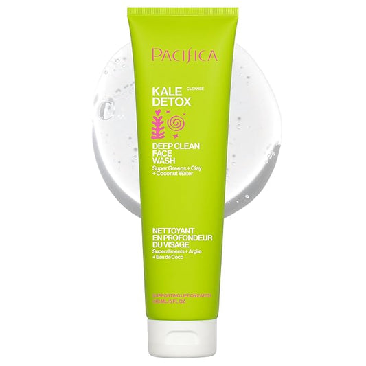 Pacifica Kale Detox Face Wash for Oily & Acne-Prone Skin, Deep Cleansing Facial Cleanser & Makeup Remover with Super Greens Kale, Seaweed & Clay, 5 fl oz –Clean Beauty, Vegan & Cruelty-Free