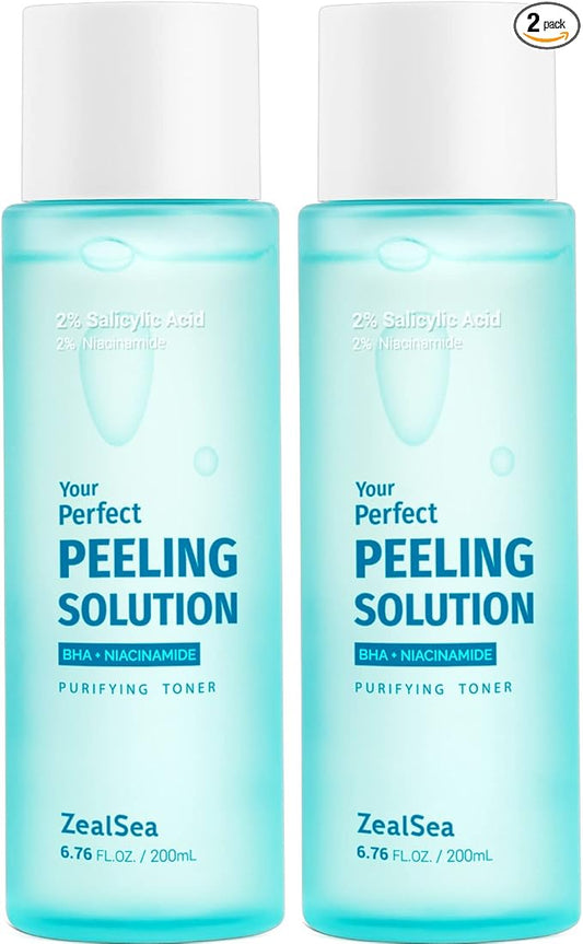 ZealSea 2% Salicylic Acid Toner for Face with 2% Niacinamide - BHA Liquid Exfoliant for Blackheads and Enlarged Pores, Exfoliate for Face to Soothe Breakouts, Exfoliating Toner, 6.76 Fl Oz, Pack of 2